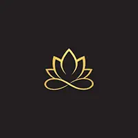 Gold outline lotus flower logo centred on a dark background.